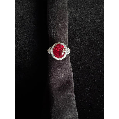 Mon Tresor Radiant Ruby And Dia Halo Cocktail Ring - Red