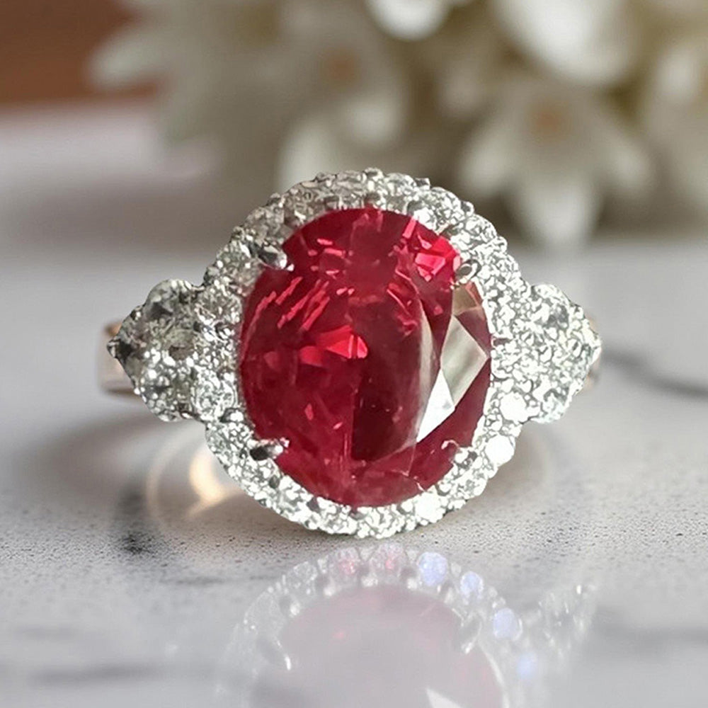 Mon Tresor Radiant Ruby And Dia Halo Cocktail Ring - Red