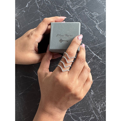 Mon Tresor Triple Chevron Statement Ring - White