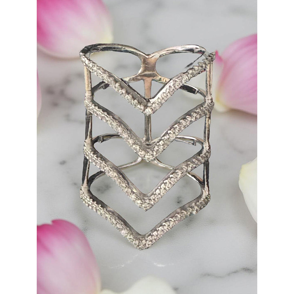 Mon Tresor Triple Chevron Statement Ring - White