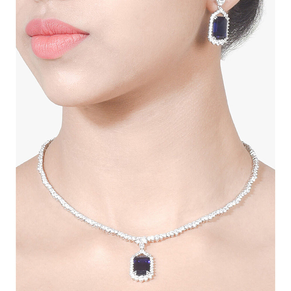 Mon Tresor Midnight Elegance Blue Sapphire Necklace with Pair of Earrings