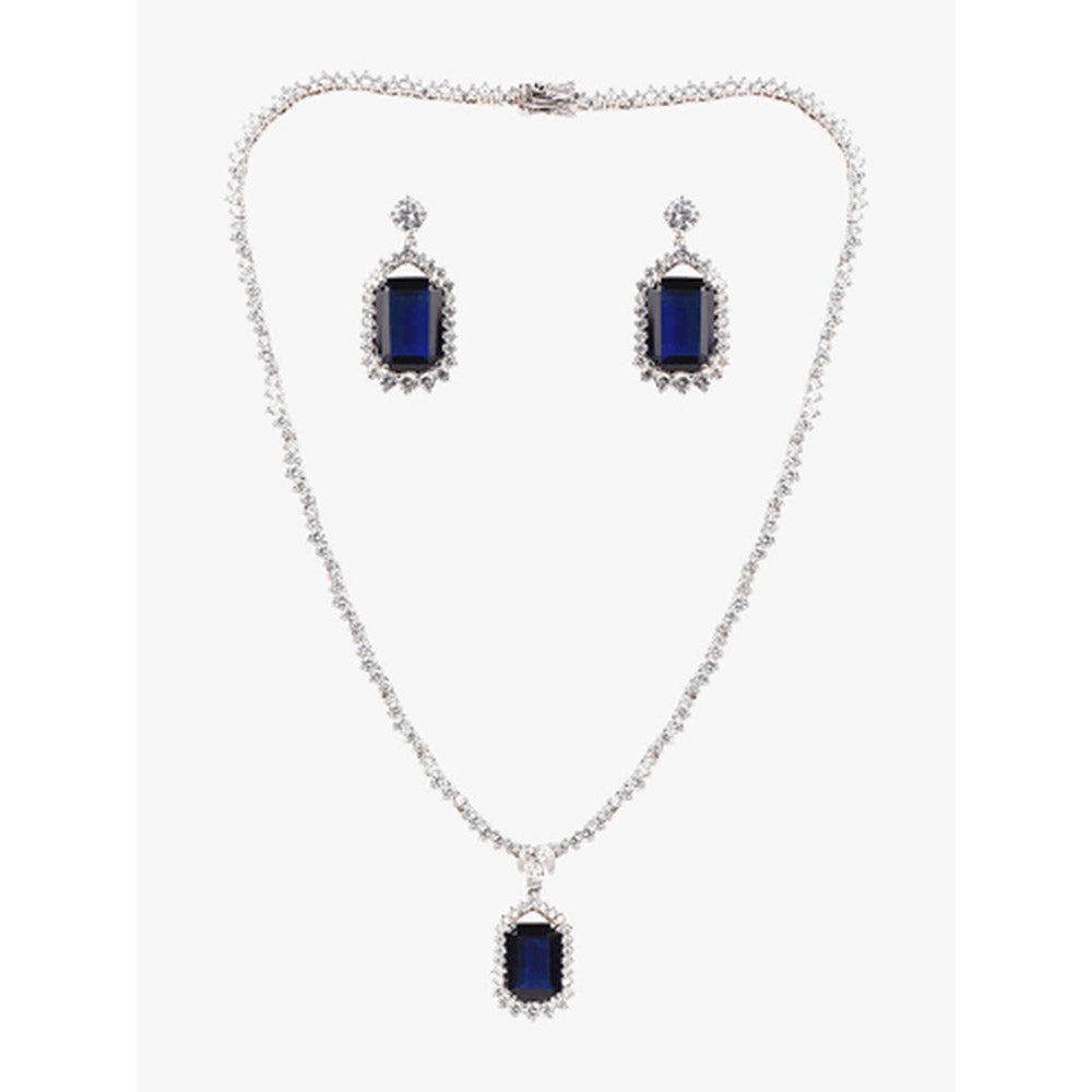 Mon Tresor Midnight Elegance Blue Sapphire Necklace with Pair of Earrings