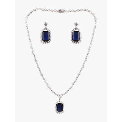 Mon Tresor Midnight Elegance Blue Sapphire Necklace with Pair of Earrings