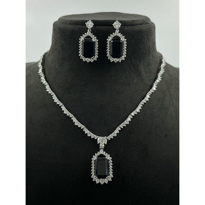 Mon Tresor Midnight Elegance Blue Sapphire Necklace with Pair of Earrings