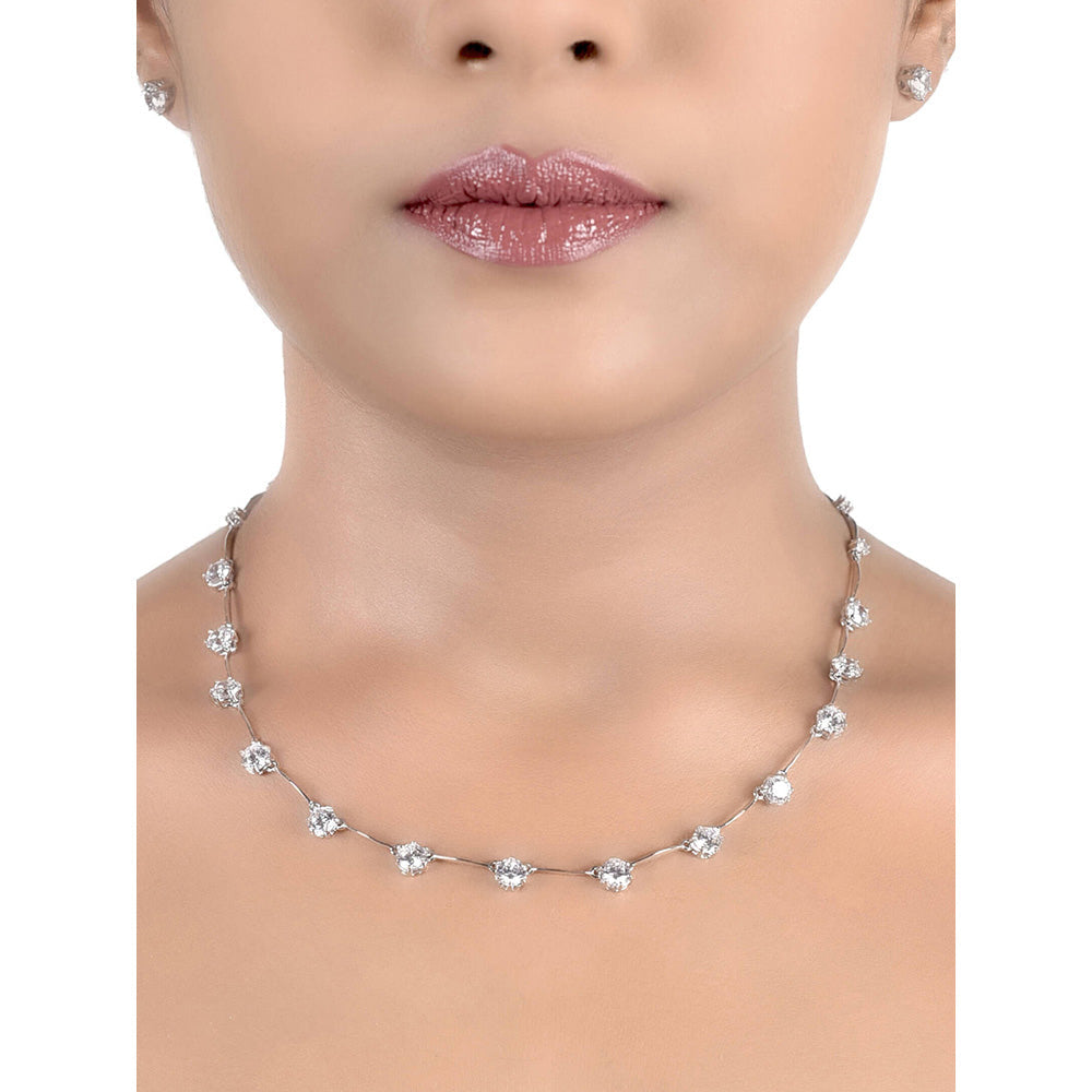 Mon Tresor Equal Solitaire Apart Necklace with Pair Of Earrings - White