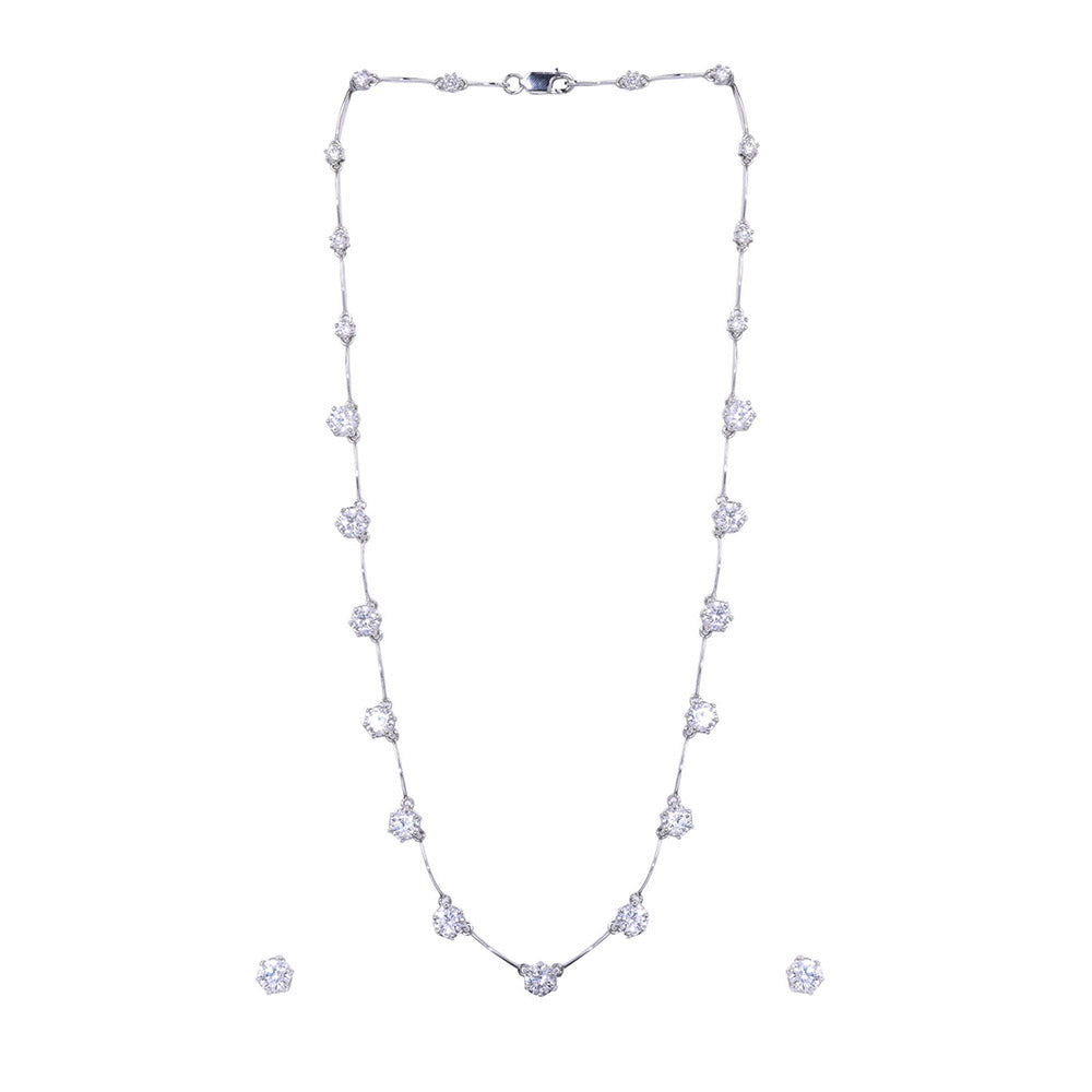Mon Tresor Equal Solitaire Apart Necklace with Pair Of Earrings - White
