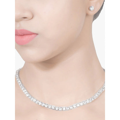 Mon Tresor Full Equal Solitaire Necklace with Pair of Earrings - White