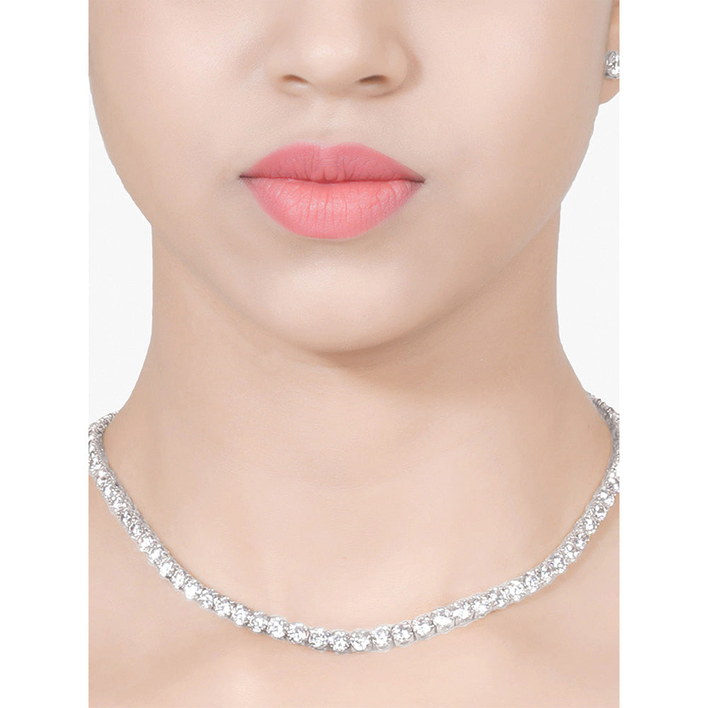 Mon Tresor Full Equal Solitaire Necklace with Pair of Earrings - White