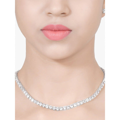 Mon Tresor Full Equal Solitaire Necklace with Pair of Earrings - White