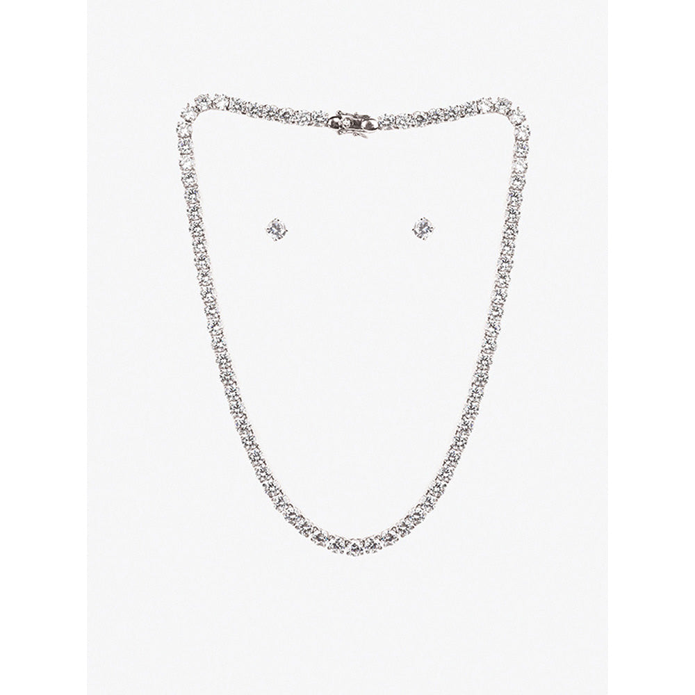 Mon Tresor Full Equal Solitaire Necklace with Pair of Earrings - White