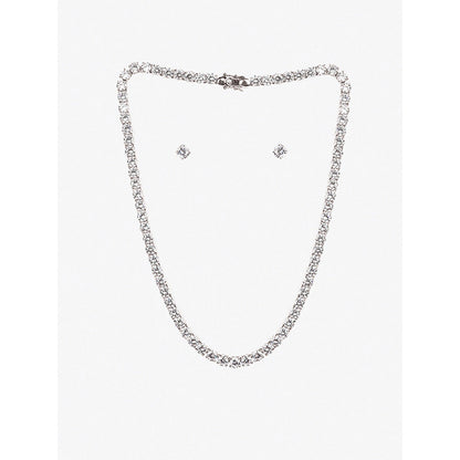 Mon Tresor Full Equal Solitaire Necklace with Pair of Earrings - White