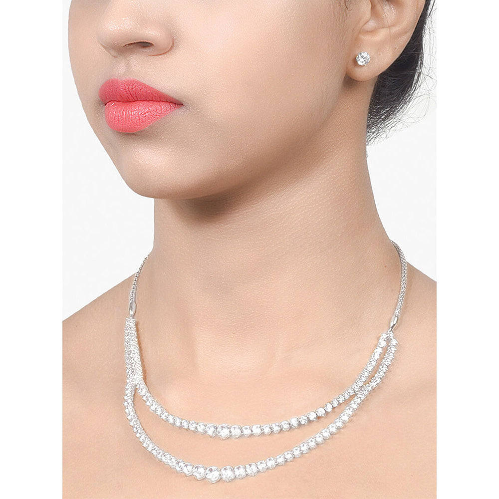 Mon Tresor Two Row Solitaire Necklace with Pair of Earrings - White