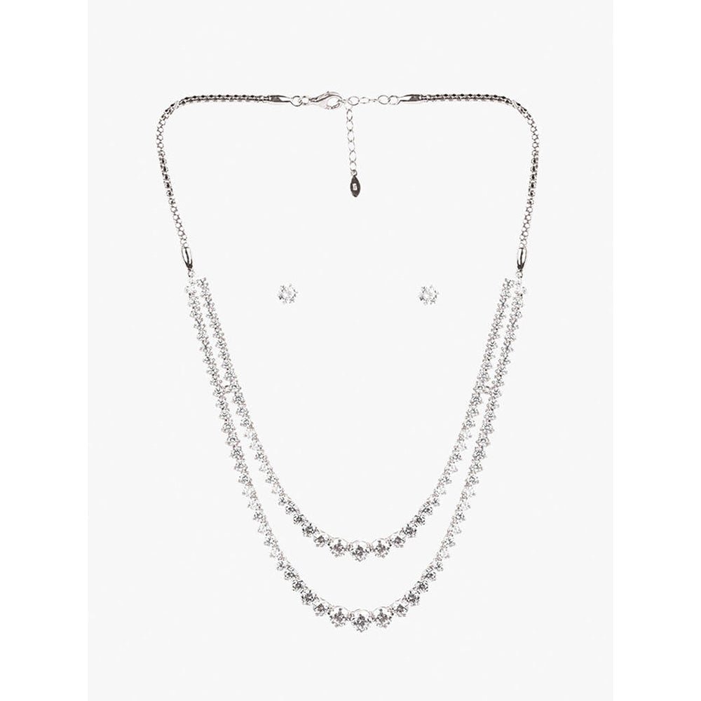 Mon Tresor Two Row Solitaire Necklace with Pair of Earrings - White