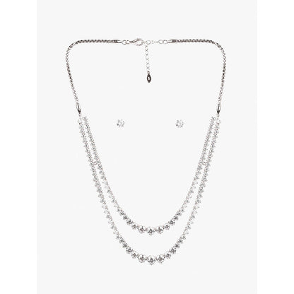 Mon Tresor Two Row Solitaire Necklace with Pair of Earrings - White