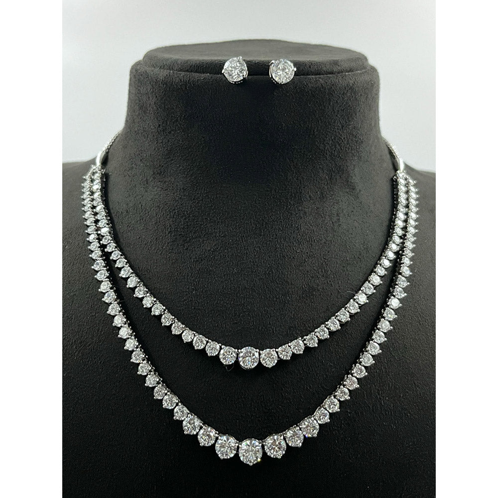 Mon Tresor Two Row Solitaire Necklace with Pair of Earrings - White