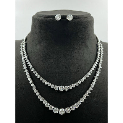 Mon Tresor Two Row Solitaire Necklace with Pair of Earrings - White