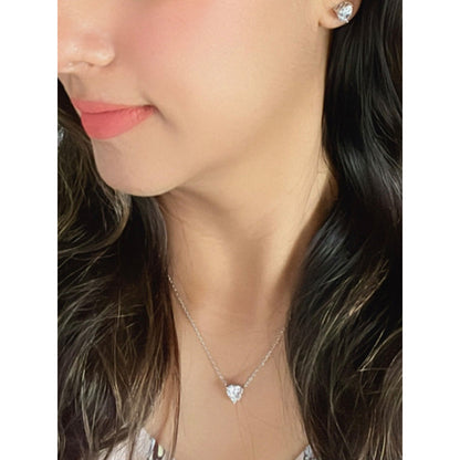 Mon Tresor Heart Pendant Necklace with Pair Of Earrings - White