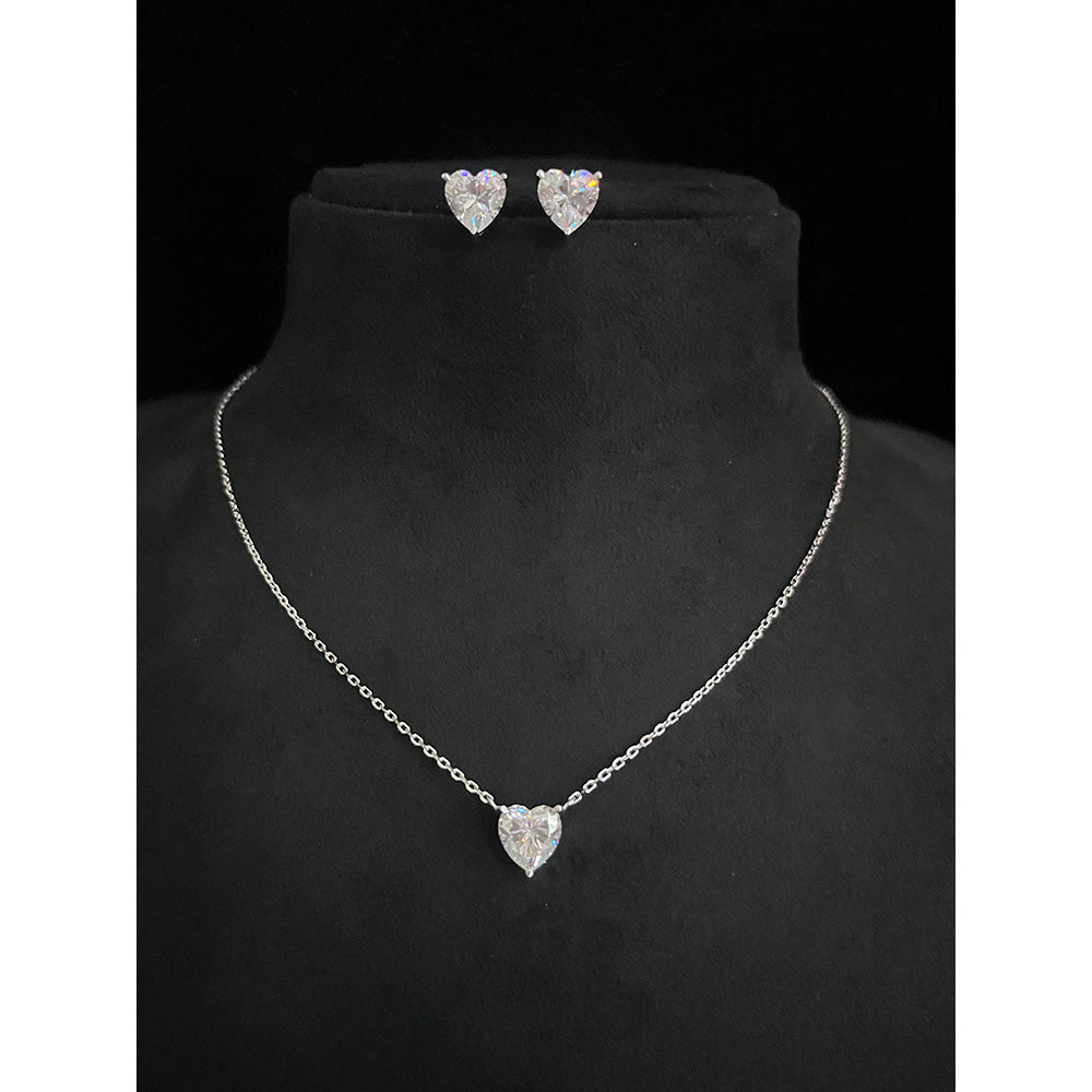 Mon Tresor Heart Pendant Necklace with Pair Of Earrings - White