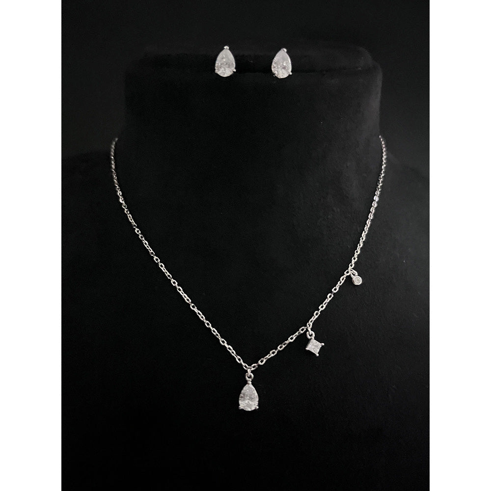 Mon Tresor Whispering Charms Silver Pendant Necklace with Pair Of Earrings - White