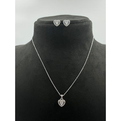 Mon Tresor 0.50 Cents Heart Diamond With Halo Pendant Necklace with Pair Of Earrings - White