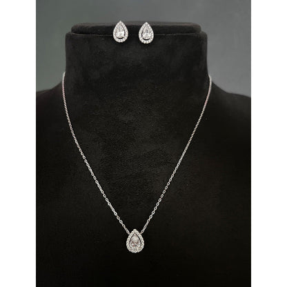 Mon Tresor Pear Solitaire Halo Pendant Necklace with Pair Of Earrings - White