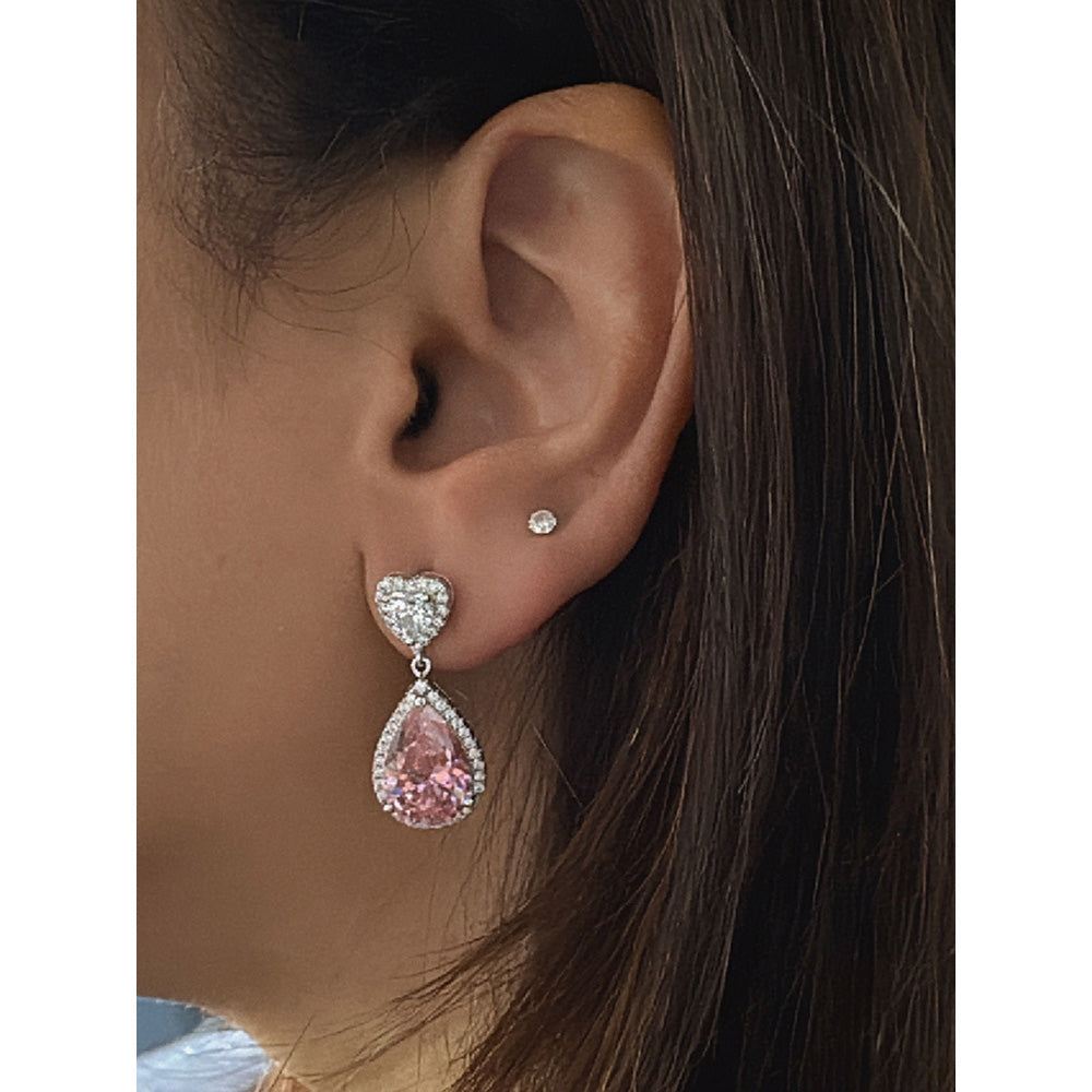 Mon Tresor Heart Solitaire With Pink Pear Drop Earrings