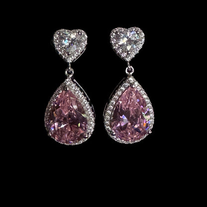 Mon Tresor Heart Solitaire With Pink Pear Drop Earrings