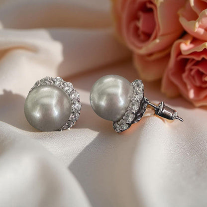 Mon Tresor White Pearl With Dia Halo Stud Earrings