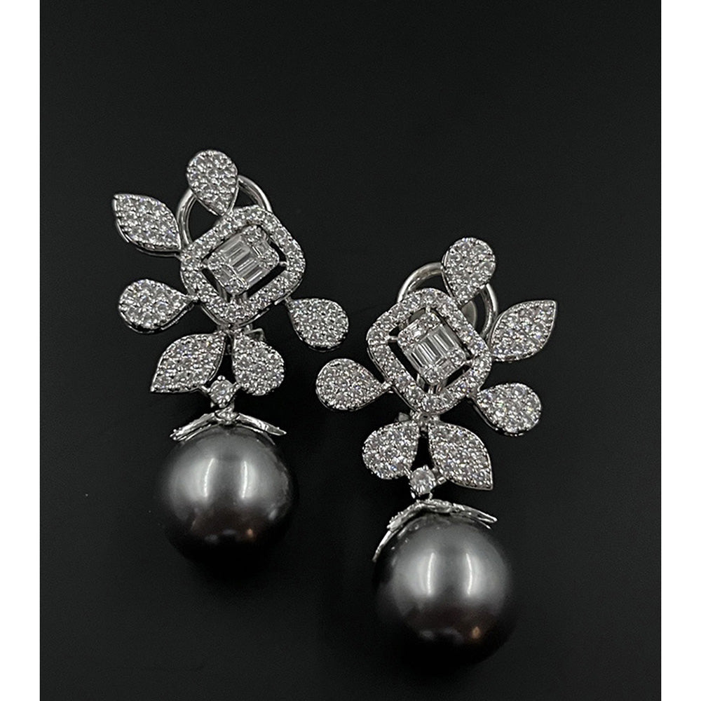 Mon Tresor Fused Floral Cluster With Grey Pearl Drop Earrings