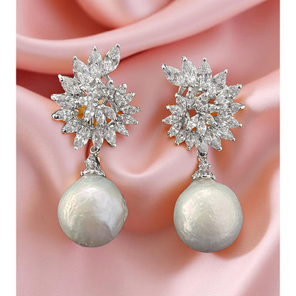 Mon Tresor Detachable Spiral Top With Baroque Pearl Drop Earrings - White