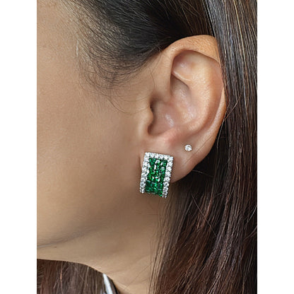 Mon Tresor 3 Row Green Invisible Setting Stud Earrings