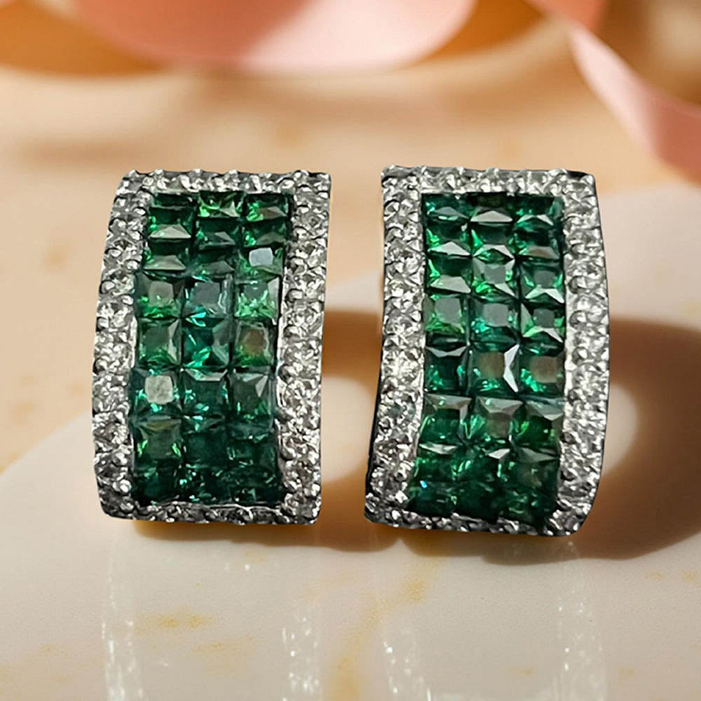 Mon Tresor 3 Row Green Invisible Setting Stud Earrings