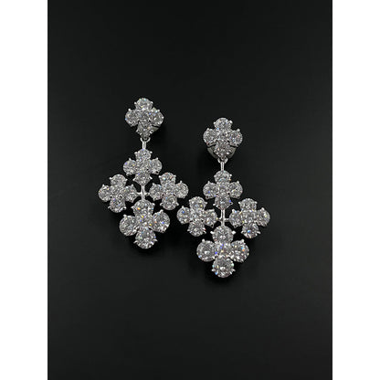 Mon Tresor Rhombus Flower Earring - Silver