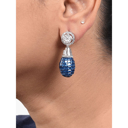 Mon Tresor Fused Solitaire Top With Blue Sapphire Drop Earrings In An Invisible Setting