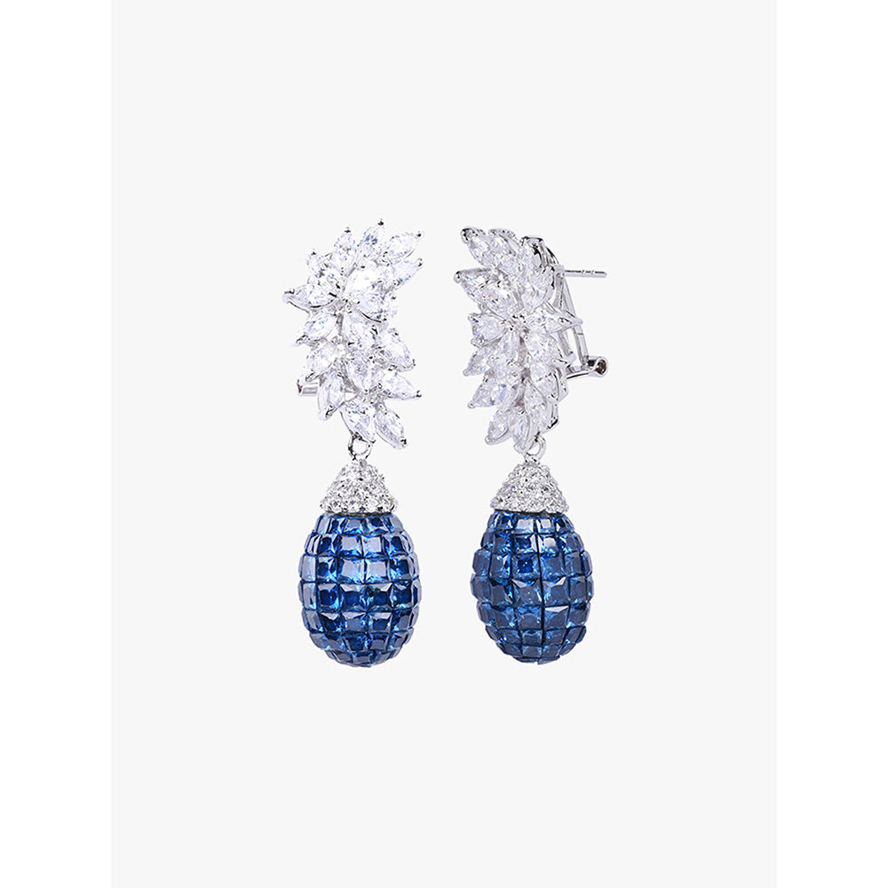 Mon Tresor Crescent Marquis Cluster Top Blue Sapphire Drop Earrings In Invisible Setting