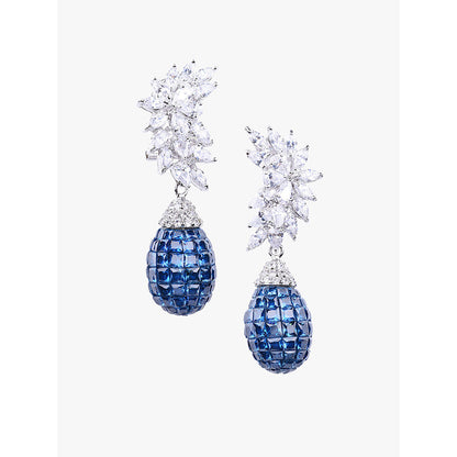 Mon Tresor Crescent Marquis Cluster Top Blue Sapphire Drop Earrings In Invisible Setting