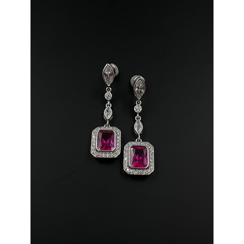 Mon Tresor 2 Marquee Solitaire With Red Drop Earrings Long - Pink