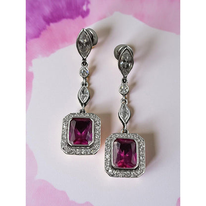 Mon Tresor 2 Marquee Solitaire With Red Drop Earrings Long - Pink