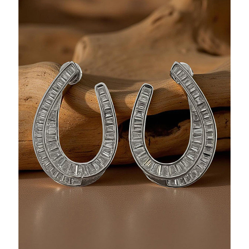 Mon Tresor Double Loop Baguette Earrings - White