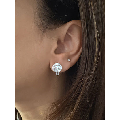 Mon Tresor 1.5 Carat Solitaire With Baguette Halo Bali Earrings - White