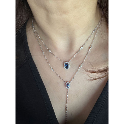 Mon Tresor Double Row Attached Necklace With Blue Oval Gemstones