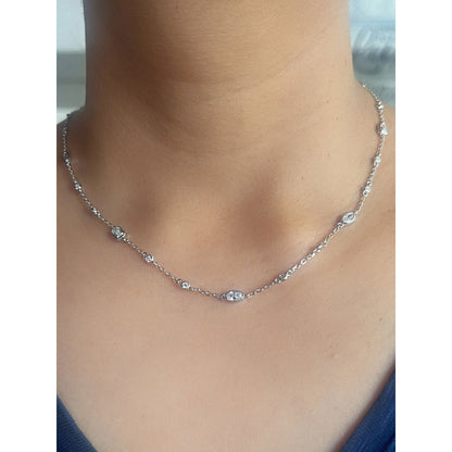 Mon Tresor Bezel Set Assorted Diamond Link Necklace - White