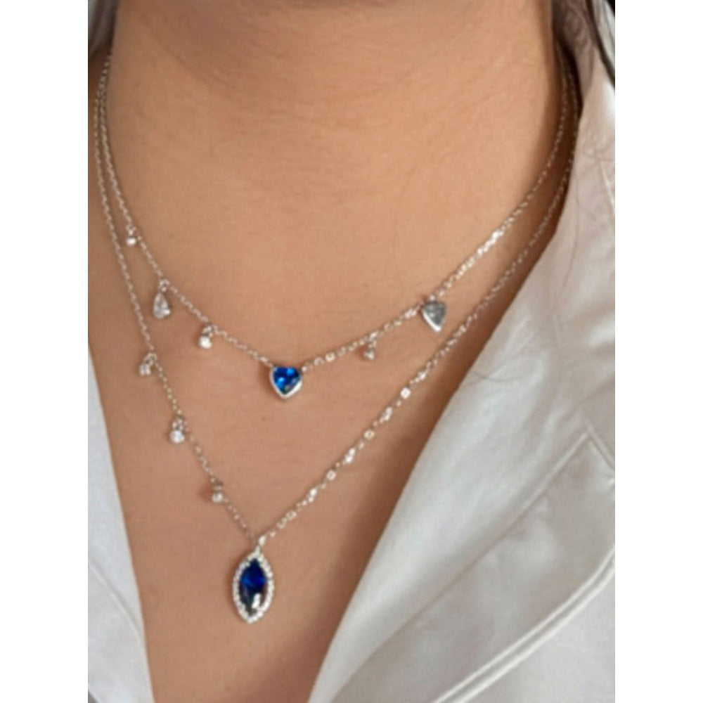 Mon Tresor Double Attached Necklace With Blue Heart, Pear And Charms