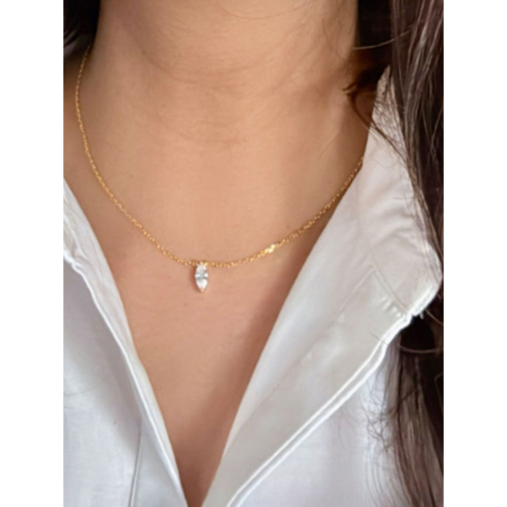Mon Tresor Gold Necklace With Single Marquis Diamond - White