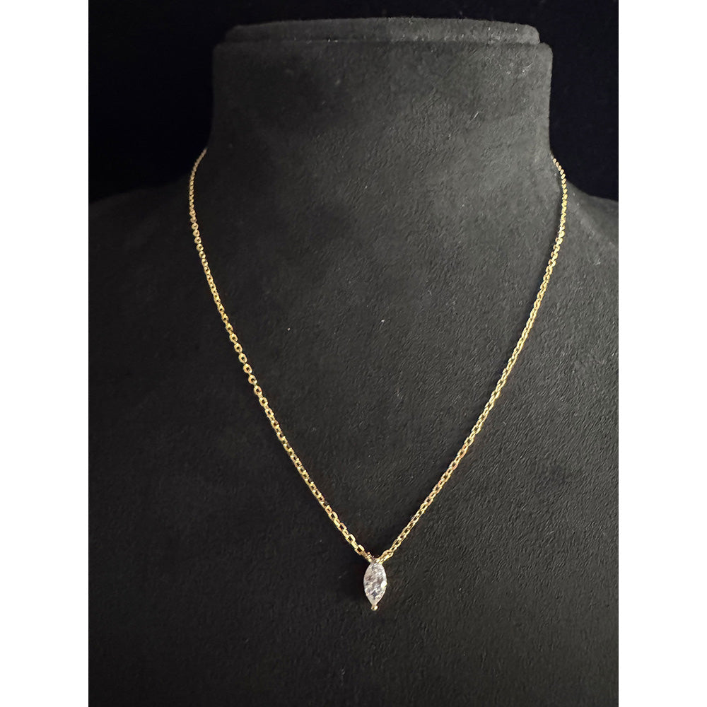 Mon Tresor Gold Necklace With Single Marquis Diamond - White