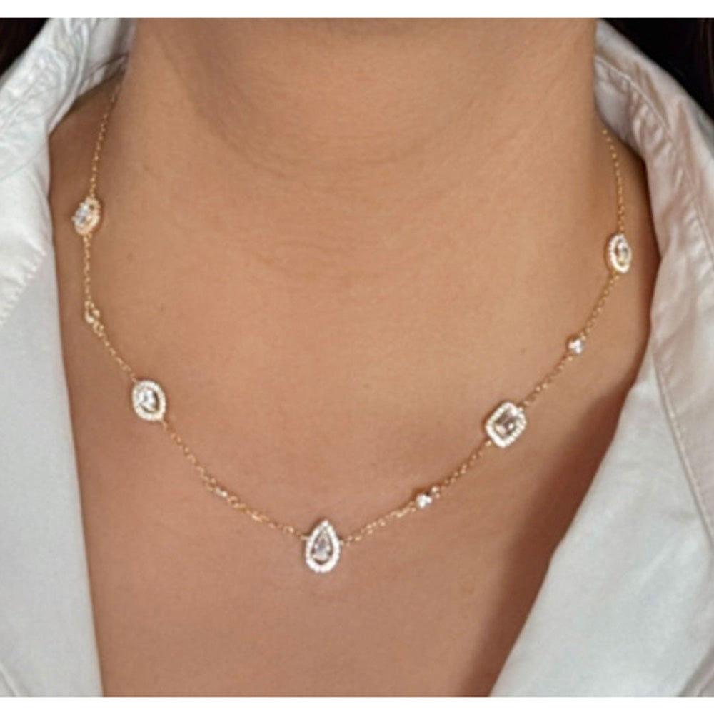 Mon Tresor Assorted Shaped Segmented Dia Necklace With Halo In 18K Gold Polish - White