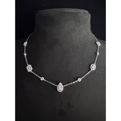 Mon Tresor Assorted Shaped Segmented Dia Necklace With Halo In 18K Gold Polish - White