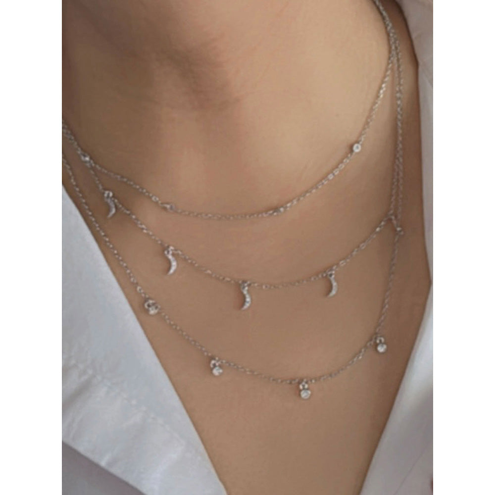 Mon Tresor 3 Row Crescent And Round Diamond Charm Necklace - White