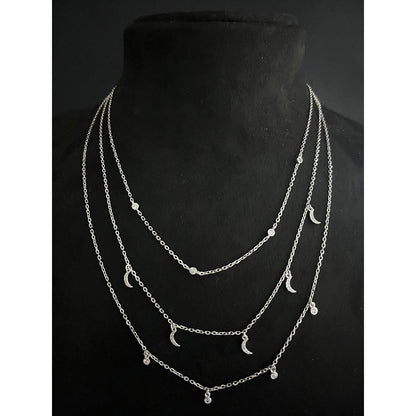Mon Tresor 3 Row Crescent And Round Diamond Charm Necklace - White