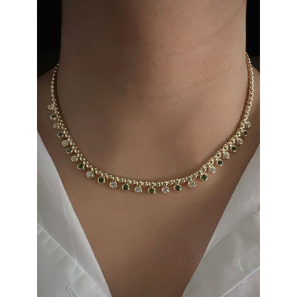 Mon Tresor Gold Ball Necklace With Dia And Emerald Charms - Multi-Color
